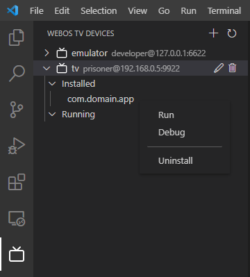 Screenshot shown the 'Run' menu to launch the app