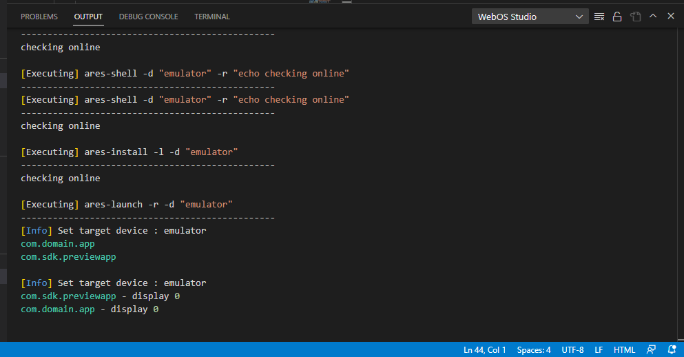Process logs in the OUTPUT panel